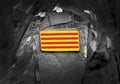 Flag of Catalonia Senyera on military uniform. Collage