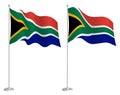 Flag of south africa on flagpole waving in wind. Holiday design element. Checkpoint for map symbols. Isolated vector on white