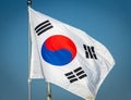 The flag of South Korea blowing in the wind at the Demilitarized Zone
