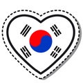 Flag South Korea heart sticker on white background. Vintage vector love badge. Template design element. National day. Royalty Free Stock Photo