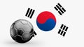 Flag of South Korea with metal soccer ball, national soccer flag, soccer world cup, football european soccer, american and african Royalty Free Stock Photo