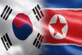 Flag of South Korea and North Korea - indicates partnership, agreement, or trade wall and conflict between these two countries