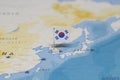 The flag of South Korea in the world map