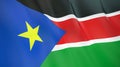 The flag of South Sudan. Waving silk flag of South Sudan. High quality render. 3D illustration