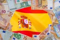 Flag Spain on the Euro banknotes background Royalty Free Stock Photo