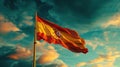 Flag of Spain, National symbol waving against cloudy, blue sky, sunny day Royalty Free Stock Photo