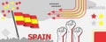 Flag of Spain with raised fists. National day or Independence day design for Spain celebration