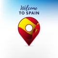 Flag of Spain in shape of map pointer. Spain flag. Welcome to Spain. Vector illustration. Royalty Free Stock Photo