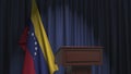 Flag of Venezuela and speaker podium tribune. Political event or statement related conceptual 3D rendering
