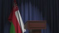 Flag of Oman and speaker podium tribune. Political event or statement related conceptual 3D rendering