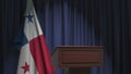 Flag of Panama and speaker podium tribune. Political event or statement related conceptual 3D rendering