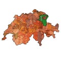 flag of St Gallen canton on map of switzerland