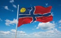 flag of State of Muskogee Florida, 1799 1803, America at cloudy sky background, panoramic view. flag representing extinct country,