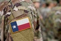 Flag the State of Texas on military uniform. United States. USA. Collage Royalty Free Stock Photo