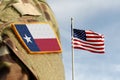 Flag the State of Texas on military uniform. United States. USA. Collage Royalty Free Stock Photo