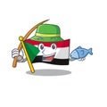 Flag sudan character in cartoon shape fishing