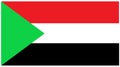 The flag of Sudan with three equal black white red horizontal bands and a green triangle keeping left