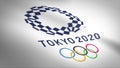 Flag of the 2020 Summer Olympics or XXXII Olympiad in Tokyo. Editorial loopable 3D animation. Loop ready. Close-up 60fps