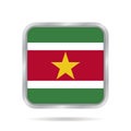 Flag of Suriname. Metallic gray square button.