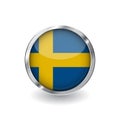 Flag of sweden, button with metal frame and shadow. sweden flag vector icon, badge with glossy effect and metallic border. Realist Royalty Free Stock Photo