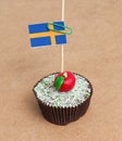 Flag of sweden on cupcake Royalty Free Stock Photo