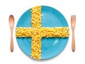 Flag of Sweden made of corn kernels