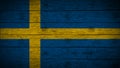 Flag of Sweden Painted on old wood boards. wooden Sweden flag. Abstract flag background. grunge Swedish flag