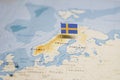 The Flag of sweden in the world map Royalty Free Stock Photo