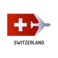 Flag of Switzerland color line icon. State consists of 50 states. Airline network. International flights. Popular tourist