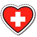 Flag Switzerland heart sticker on white background. Vintage vector love badge. Template design element. National day. Royalty Free Stock Photo