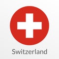Flag of Switzerland round icon, badge or button. Swiss national symbol. Vector illustration. Royalty Free Stock Photo