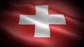 Close up waving flag of Switzerland. Flag symbols of Switzerland.