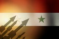 Flag Syria with missiles in the background
