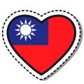 Flag Taiwan heart sticker on white background. Vintage vector love badge. Template design element. National day.