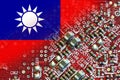 Flag of Taiwan on microchips of a electronic printed board. Taiwan manufacturing chip industry emerges as battlefront in U.S. -