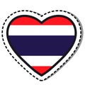 Flag Thailand heart sticker on white background. Vintage vector love badge. Template design element. National day.