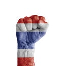 Flag of Thailand painted on human fist like victory symbol