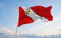 flag of Thun , Switzerland at cloudy sky background on sunset, panoramic view. Swiss travel and patriot concept. copy space for Royalty Free Stock Photo