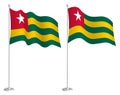 Flag of Togolese Republic on flagpole waving in wind. Holiday design element. Checkpoint for map symbols. Isolated vector on white Royalty Free Stock Photo