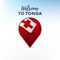 Flag of Tonga in shape of map pointer or marker. Welcome to Tonga. Vector illustration. Royalty Free Stock Photo
