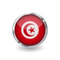 Flag of tunisia, button with metal frame and shadow. tunisia flag vector icon, badge with glossy effect and metallic border. Reali Royalty Free Stock Photo