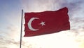 Flag of Turkey waving in the wind, sky and sun background. Turkish Flag Video. 3d illustration Royalty Free Stock Photo