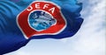 The flag with the UEFA logo waving in the wind