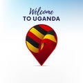 Flag of Uganda in shape of map pointer or marker. Welcome to Uganda. Vector illustration.