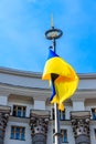 Flag of Ukraine against Cabinet of Ministers of Ukraine building