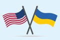 Flag of Ukraine and America. The banners are crossed and cast a shadow. color vector illustration. Symbols of the states.