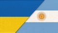 Flag of Ukraine and Argentina - 3D illustration. Argentinian and Urkainian flags