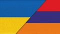 Flag of Ukraine and Armenia - 3D illustration. Armenian and Urkainian flags