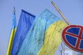 The flag of Ukraine on the barricades of Kiev Royalty Free Stock Photo
