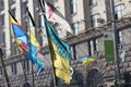 The flag of Ukraine on the barricades of Kiev Royalty Free Stock Photo